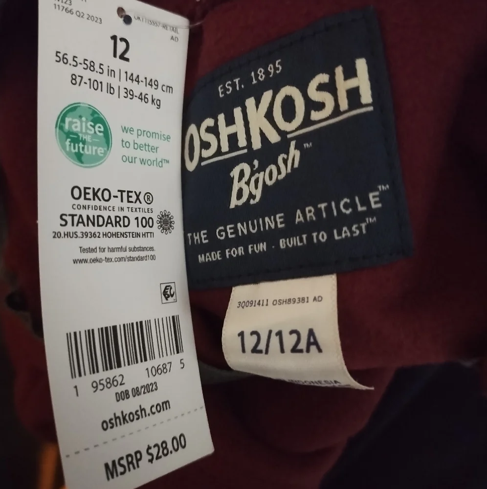 Oshkosh B'gosh Boy’s Fleece Quarter Zip Gray Burgundy Sweatshirt Top